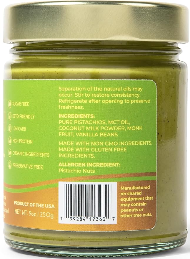 Betritionist 76% Pistachios CreamNaturally Sweet 0 calorie sugar Clean energy boost9ozMade with MCT oil Dairy Free Vegangood for gut health SpreadPerfect for Bakery Desserts Coffee Smoothi