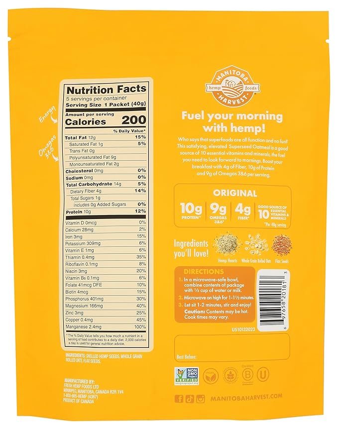 Manitoba Harvest Superseed Oatmeal Original Vegan Friendly Kosher Non-GMO 7 Ounce (Pack of 6)