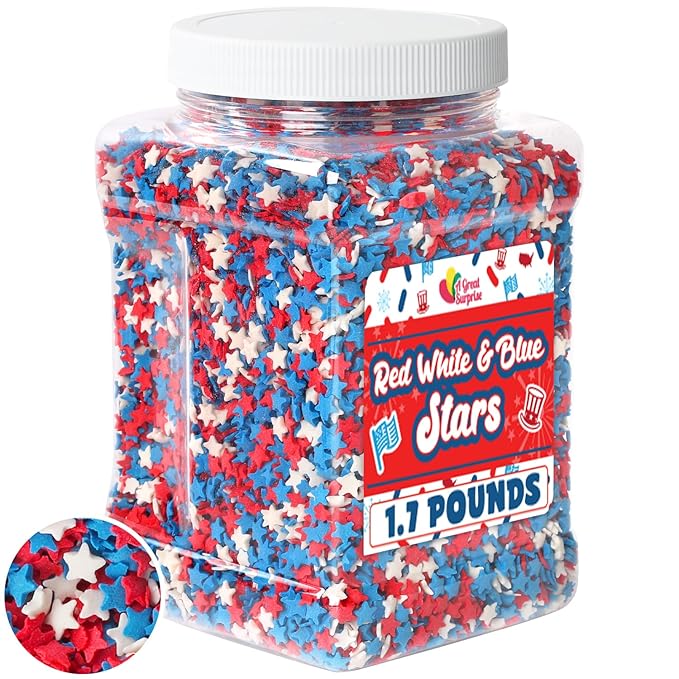 Patriotic Sprinkles - 1.7 Pounds - Red White and Blue Star - Star Confetti for Cupcakes