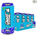 GHOST Energy Drink - 12-Pack Blue Raspberry 16oz Cans - Energy &amp Focus &amp No Artificial Colors - 200mg of Natural Caffeine L-Carnitine &amp Taurine - Gluten-Free &amp Vegan