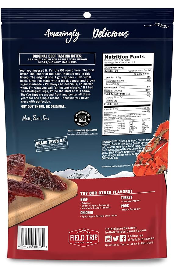 Field Trip Beef Jerky Gluten Free Jerky Low Carb Healthy High Protein Snacks with No Nitrates Made with All Natural Ingredients Original 12oz Bulk Bag