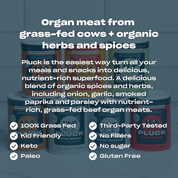 Pluck Original Organ Meat Blend Seasoning | From Grass-Fed &amp Grass-Finished Pastured Beef Organs with Redmond Real Sea Salt | As Seen on ABC’s Shark Tank | 176 Servings