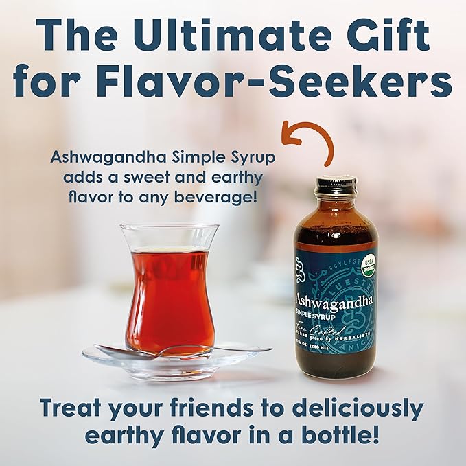 Bluestem Botanicals Organic Ashwagandha Simple Syrup 8 oz Cocktail and Mocktail Mixer for Drinks Non-Alcoholic