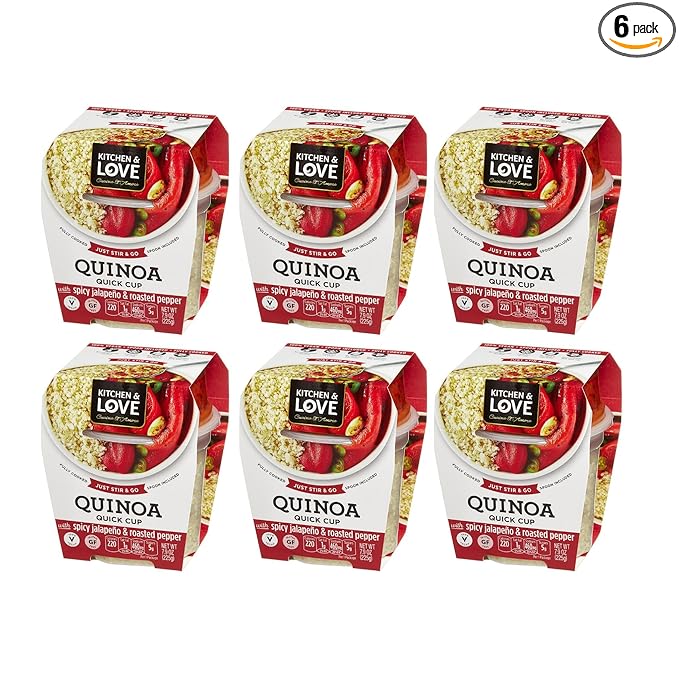 Kitchen &amp Love Jalapeno &amp Roasted Pepper Quinoa Quick Meal 6-Pack | Vegan Gluten-Free Ready-to-Eat No Refrigeration Required