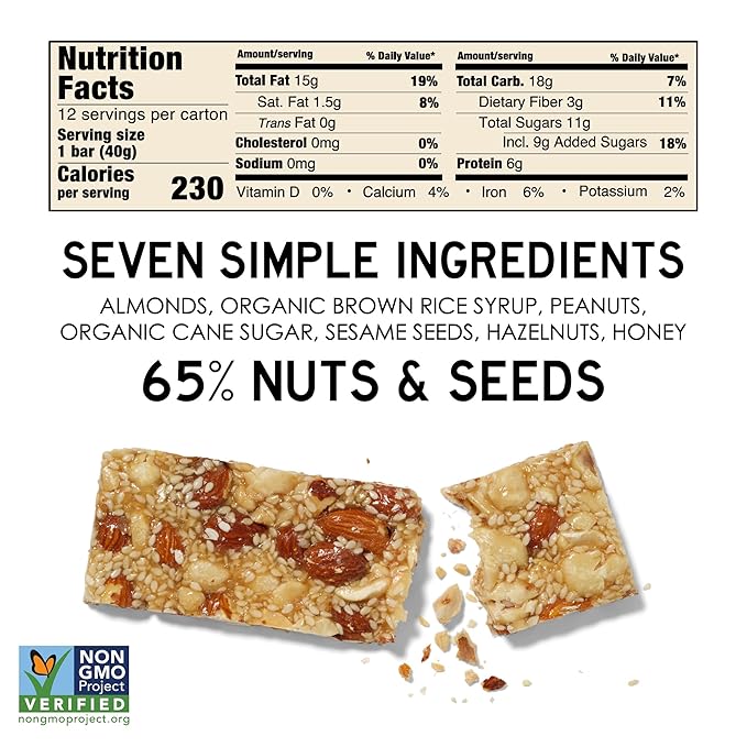 South 40 Snacks Mixed Nut Bar Just 7 Ingredients Touch of Honey (40g Bar Pack of 12)