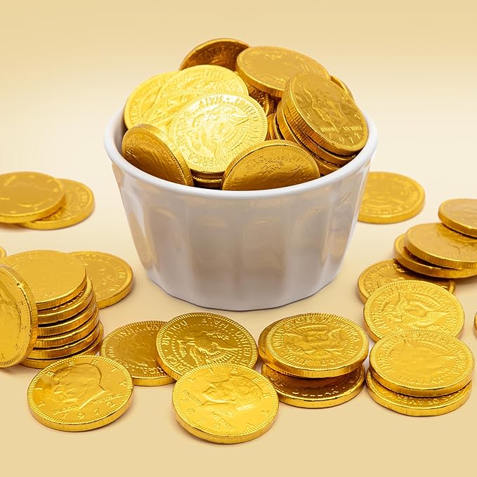 Chocolate Coins | 1.5-Pound Bag -125 Count | Bulk Chocolate Gold Coins for Holiday Gifts | Individually Wrapped Gold Candy for Gifting and Goodie Bags