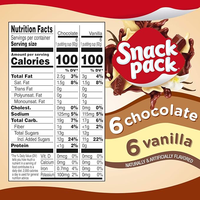 Snack Pack Chocolate and Vanilla Pudding Cups Family Pack 12 Count 6 Pack