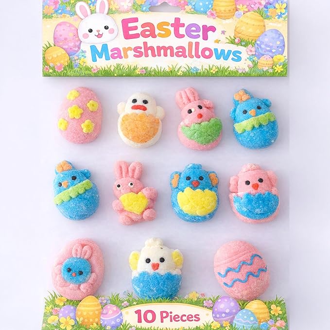 Easter Marshmallow Gummies - 10 Fun Designs 12-Pack Total 120 Individually Wrapped Gummies - Gluten-Free &amp Dairy-Free Perfect for Egg Hunts