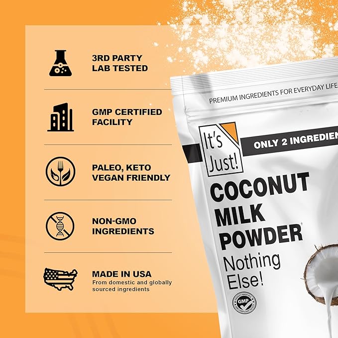 It's Just - Coconut Milk Powder 24oz Dairy-Free Coconut Milk Beverage Keto Friendly MCTs Two Ingredients Non-GMO Product of Sri Lanka