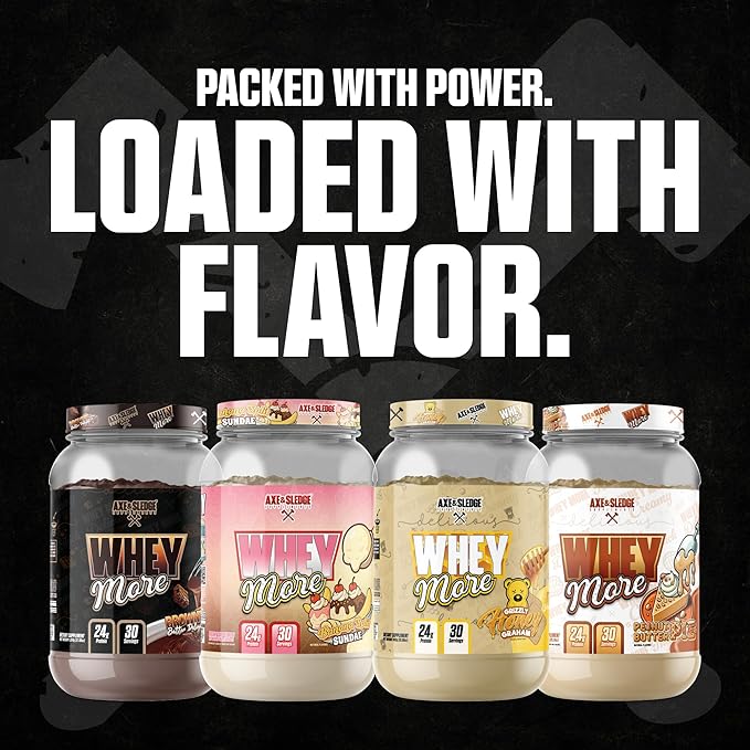 Axe &amp Sledge WHEY More Premium Protein Blend | 24g Protein Whey Concentrate &amp Isolate | Prebiotic Fiber for Enhanced Absorption | Creamy Delicious Versatile | 30 Servings Honey Grizzly Gra
