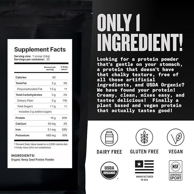 Agoge - USDA Organic Hemp Protein Powder The Goat of No Bloat NSF Certified for Sport All Flavor Essential Amino Acids Plant-Based Gluten Free for Women &amp Men (20 Servings) (Unflavored)