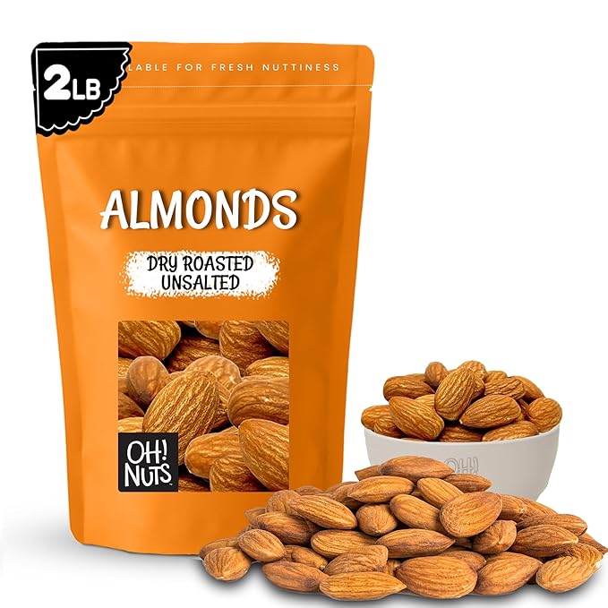 Oh! Nuts Almonds - Roasted Unsalted - 2 lb - Packed in New York Zip-Seal Bag for Exceptional Freshness