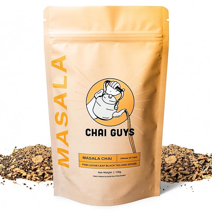 Masala Chai Tea Loose Leaf – Spiced Indian Black Tea with Cinnamon Ginger Cardamom &amp Cloves – Strong CTC BOP Blend for Chai Latte – 4.4 oz (125g) – Chai Guys