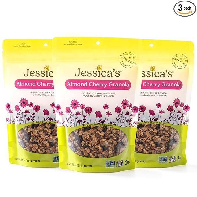 Jessica’s Almond Cherry Granola - Handmade Non-GMO Gluten-Free Whole Grain 11oz (3 Pack)