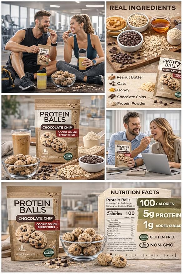 Protein Balls Cookie Dough Flavor - 8g Protein Energy Bites with Probiotics Gluten Free Healthy Snacks 14.4oz 2-Pack