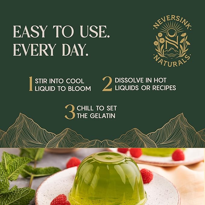 Neversink Naturals Grass Fed Gelatin Powder - Unflavored – 100% Grass-Fed Bovine Gelatin – 11g Protein – Keto &amp Paleo – Beef Gelatin Powder for Gummies Bone Broth Baking Desserts and Cooking