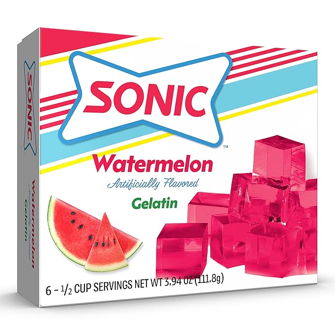 SONIC Watermelon Gelatin 3.94 Oz. – Fat Free Dessert Mix with Iconic SONIC Drive-In Flavor