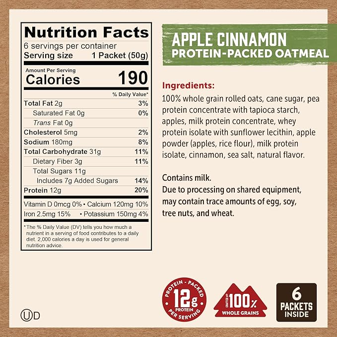 Kodiak Cakes Instant Oatmeal Variety Pack - High Protein - 100% Whole Grains Breakfast Food - Maple &amp Brown Sugar Apple Cinnamon &amp Chocolate Chip (24 Packets)