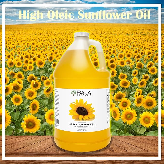 Baja Precious - High Oleic Sunflower Oil 1 Gallon Jug - Expeller Pressed Wonderful in the Kitchen Amazing on Your Skin and a Million Other Uses Bottled in the USA