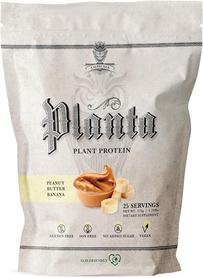 Ambrosia Planta - Plant-Based Protein Powder 20g | Dairy Free Vegan Protein Powder with BCAA Amino Acids | Keto-Friendly No Added Sugar | 25 Servings |Peanut Butter Banana