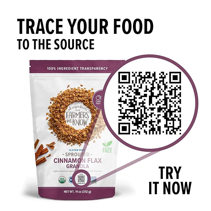 One Degree Organic Foods Sprouted Oat Cinnamon Flax Gluten Free Granola - USDA Organic Vegan (11 oz. - 6 pack)