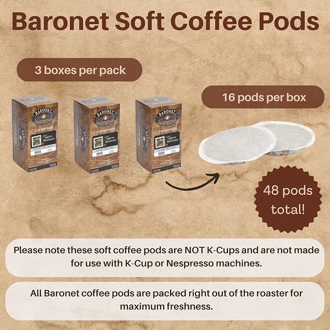 Baronet Coffee Nutty Irishman Coffee Pods Bag - Flavored Medium Roast - 3 Boxes of 16 Single Serve Pods - 48 Count 12 Grams - Individually Wrapped for Freshness - Rich Traditional Flavor