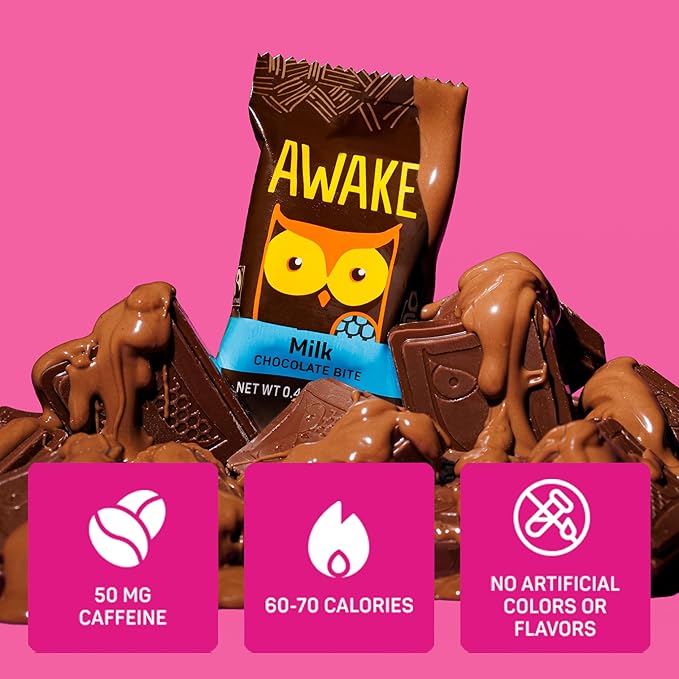 AWAKE - Caffeinated Chocolate Bites - 50mg Caffeine per bite - Bite Me Baby! Variety Pack (3 Flavors) 50 Count 0.48oz each - Peanut Butter Milk &amp Caramel - Coffee Alternative