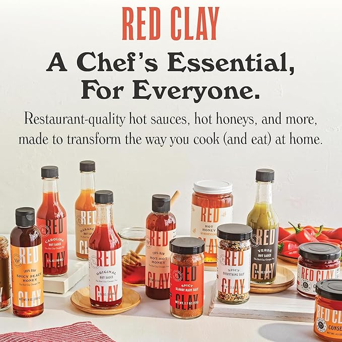 Red Clay Hot Sauce &amp Hot Honey Whole Shebang Variety Pack (Original Carolina Hot Verde Hot Honey and Southern Honey) Cold-Pressed Fermented and Barrel-Aged Hot Sauces 100% Raw Honey 5 Coun