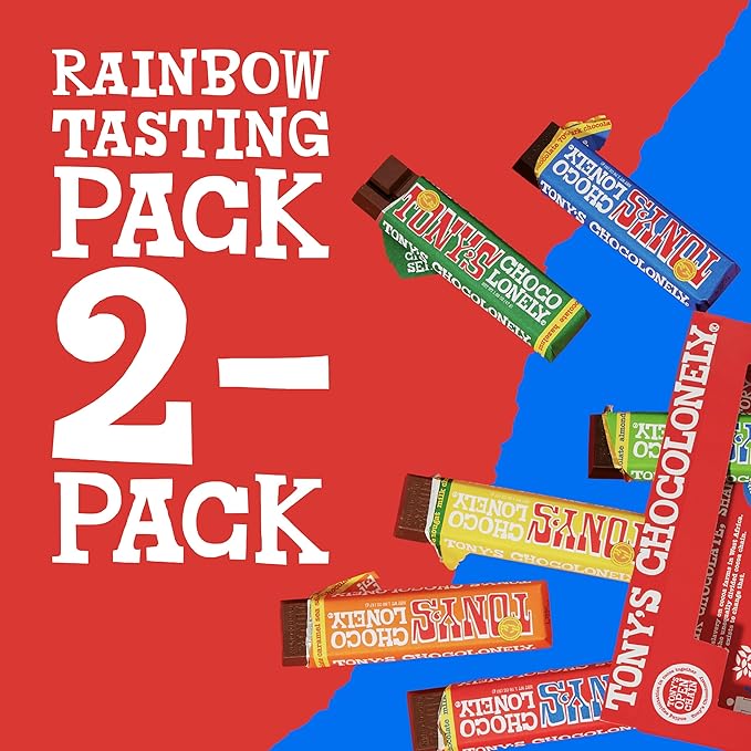Tony’s Chocolonely Rainbow Chocolate Candy Bar Variety Pack Belgian Dark &amp Milk Chocolate With Sea Salt Caramel Almond Hazelnut &amp Nougat Made From Quality Fairtrade Cocoa 12 Bars 10.16