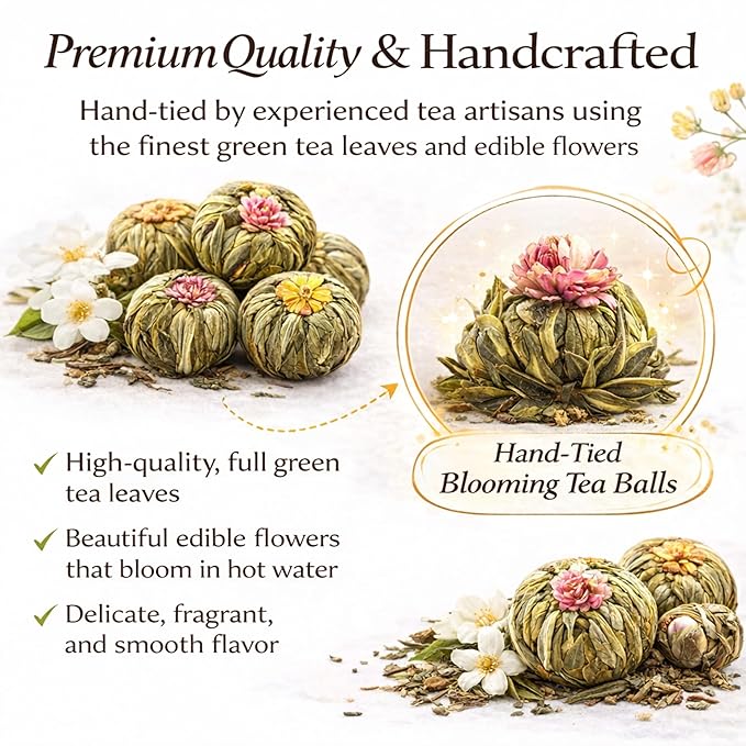 Blooming Tea &amp Edible Flower Infusions Green Tea 24 Unique Flavors Gift Set for Everyone – Natural Floral &amp Aromatic Teas in Extra Large Premium Gift Box