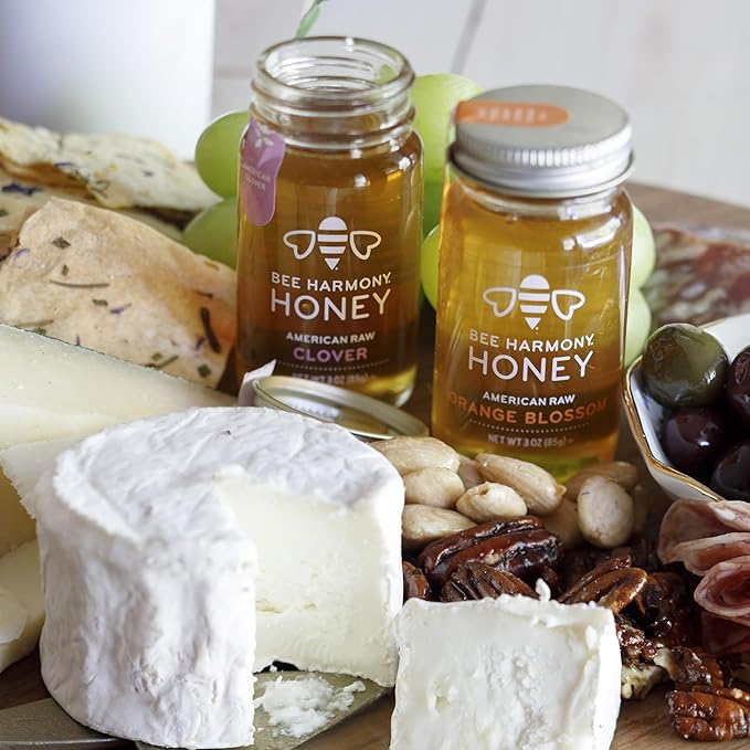 Bee Harmony Classic Honey Flight Mini Honey Gift Set 4 Jars 3 OZ Each Premium Raw Made in the USA