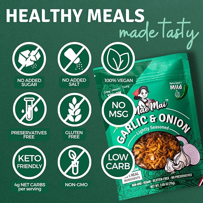 MaeMai Chili Crisp (MILD Spice) - Premium Onion &amp Garlic Flakes - Crispy All-Purpose Seasoning Topper | Keto vegan gluten-free. Crunchy condiment for ramen add ons rice seasoning salads | 9.5