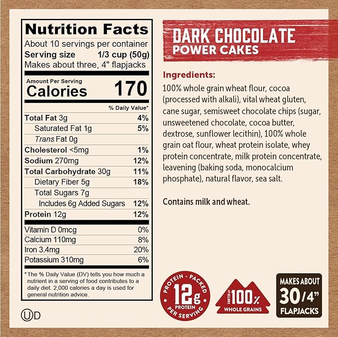 Kodiak Cakes Protein Pancake Power Cakes Flapjack and Waffle Baking Mix Dark Chocolate 18 Ounce (Pack of 6)