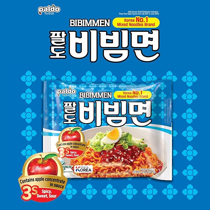Paldo Korean Bibim-myun Cold Noodle Instant Ramen Sweet Spicy Sauce 4.59oz (Pack of 40)