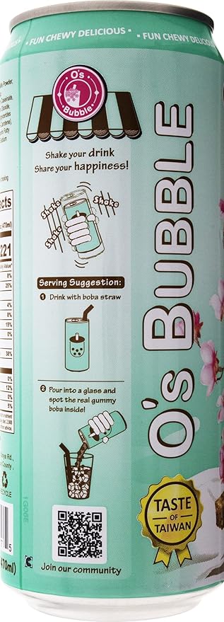 O's Bubble Gummy Boba Latte Canned Bubble Tea Drink With Chewy Boba Pearls (Konjac) 22% whole milk blend 470ml(15.9 fl oz/can) BROWN SUGAR (Pack of 12)
