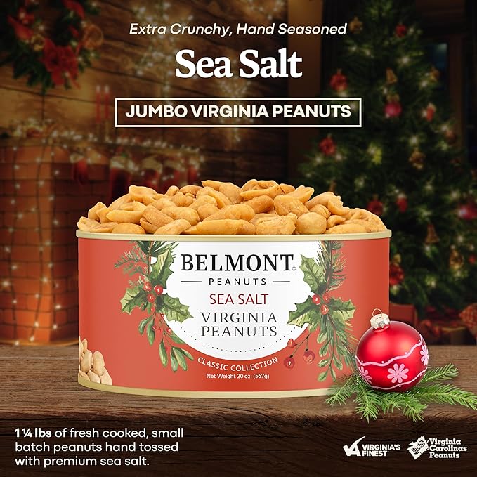 Belmont Peanuts Holiday Edition Salted Gourmet Virginia Peanuts 20 oz (1 Pack) – Hand Seasoned No Preservatives Absolutely Delicious – A Secret Santa Favorite