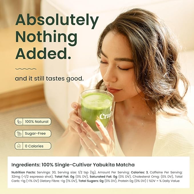 Crafti Ceremonial Grade Matcha Powder | 100% First Harvest | Single Cultivar | Yabukita | Unsweetened Authentic Japanese Matcha Green Tea Powder from Yame Fukuoka (30g / 1.06oz)