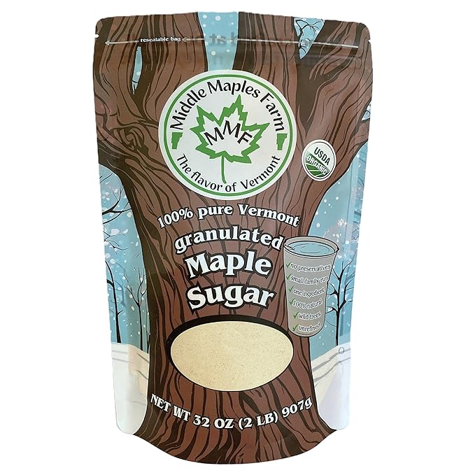 Vermont Pure Powdered Granulated Organic Maple Sugar Good Cause Made in the USA from Middle Maples Farm - 2lb resealable pouch Raw Unrefined Non-GMO Gluten Free Nut-Free No Preservatives Veg