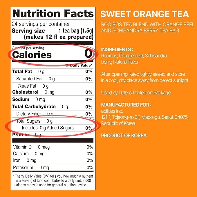 Odada Sweet Orange Tea Rooibos &amp Schisandra Blend – Caffeine-Free Citrus Herbal Tea for Hydration &amp Daily Wellness Natural Antioxidants Zero Sugar 24 Tea Bags