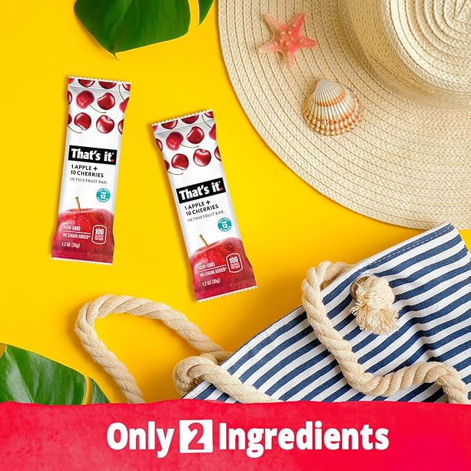 That's it. Apple + Cherry 100% Natural Real Fruit Bar Best High Fiber Vegan Gluten Free Healthy Snack Paleo for Children &amp Adults Non GMO No Sugar Added No Preservatives Energy Food (12 Pack)