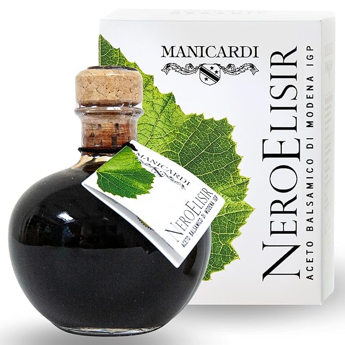 MANICARDI Dense Traditional Balsamic Vinegar of Modena PGI - Extra Thick Italian Black Elisir Perfect for Snacks Pasta Vegetables Salad Dressings Meat - Made in Italy 8.45 Fl Oz (250 ml)