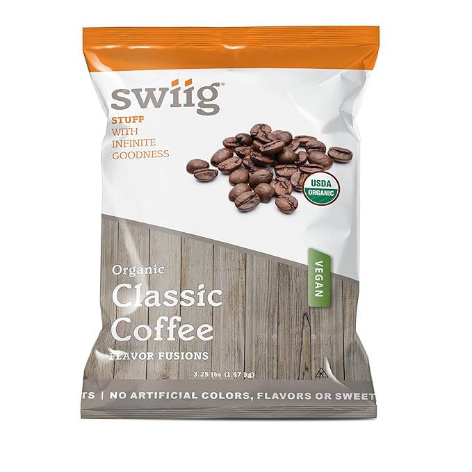 swiig Flavor Fusion Organic Classic Coffee Vegan No GMO Ingredients No Artificial Colors Flavors or Sweeteners No Gluten 3.25 lbs Bag