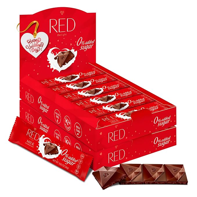 Red Delight Milk Chocolate Snack Bars - Pack of 24 Diamond-Shaped Milk Chocolates (22.08oz) with Rich Cocoa Flavor - European-Style Dark Chocolates - No Added Sugar Gluten-Free and Kosher Certified