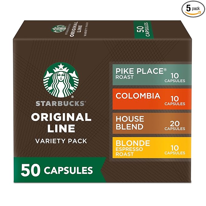 Starbucks by Nespresso Original Line Mild Variety Pack Coffee 50-count Espresso Pods Presentation may vary