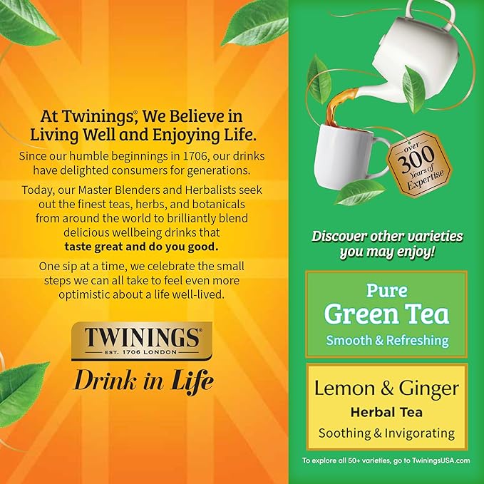 Twinings Green Tea with Jasmine Individually Wrapped Bags 100 Count (Pack of 1) Fragrant Floral Scent Caffeinated Enjoy Hot or Iced 100 Teabags