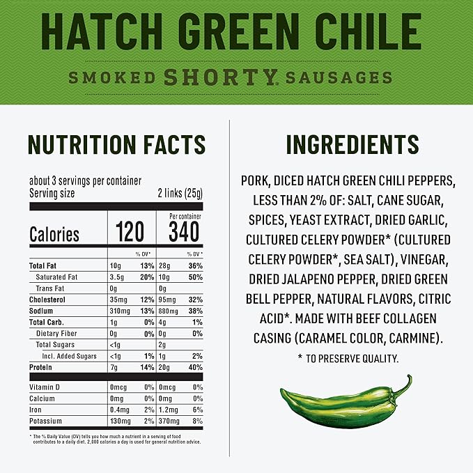 Duke's Original Hot and Spicy and Hatch Green Chile Smoked Shorty Sausages Variety Pack Easter Basket Stuffer for Men 2.5 oz each