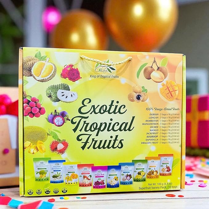 CHAVI Freeze Dried Exotic Tropical Fruits | Pack of 10 | Gift Box - No Added Sugars or Preservatives - Non-GMO Vegan Gluten-Free | 180 g | 6.4 oz