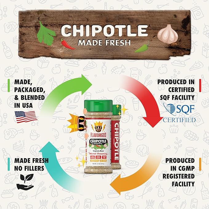Chipotle Seasoning Mix 2 Bottles by Flavor God - Premium All Natural &amp Healthy Spice Blend for Grilling Chicken Beef Seafood &amp Vegetables - Kosher Gluten-Free Dairy-Free Vegan Keto Fri