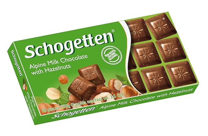 Schogetten Original German Chocolate Assortment Candy Bars Pre-selected Bundle of 4-Dark Chocolate White Chocolate Alpine Hazelnut 4x100g