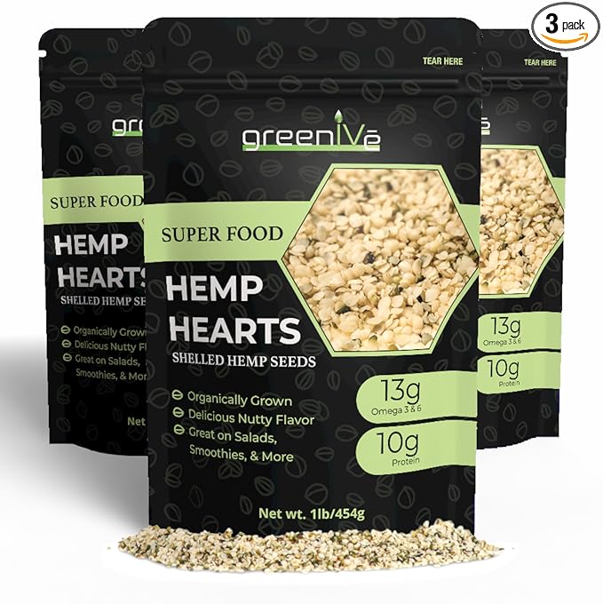 GreenIVe Hemp Hearts 3 Pounds – American Hemp Packed in USA Raw Hulled Hemp Seeds – Plant-Based Protein Vegan Omega 3 &amp 6 Fiber – Non-GMO Gluten-Free Resealable Bag (3 Pounds)